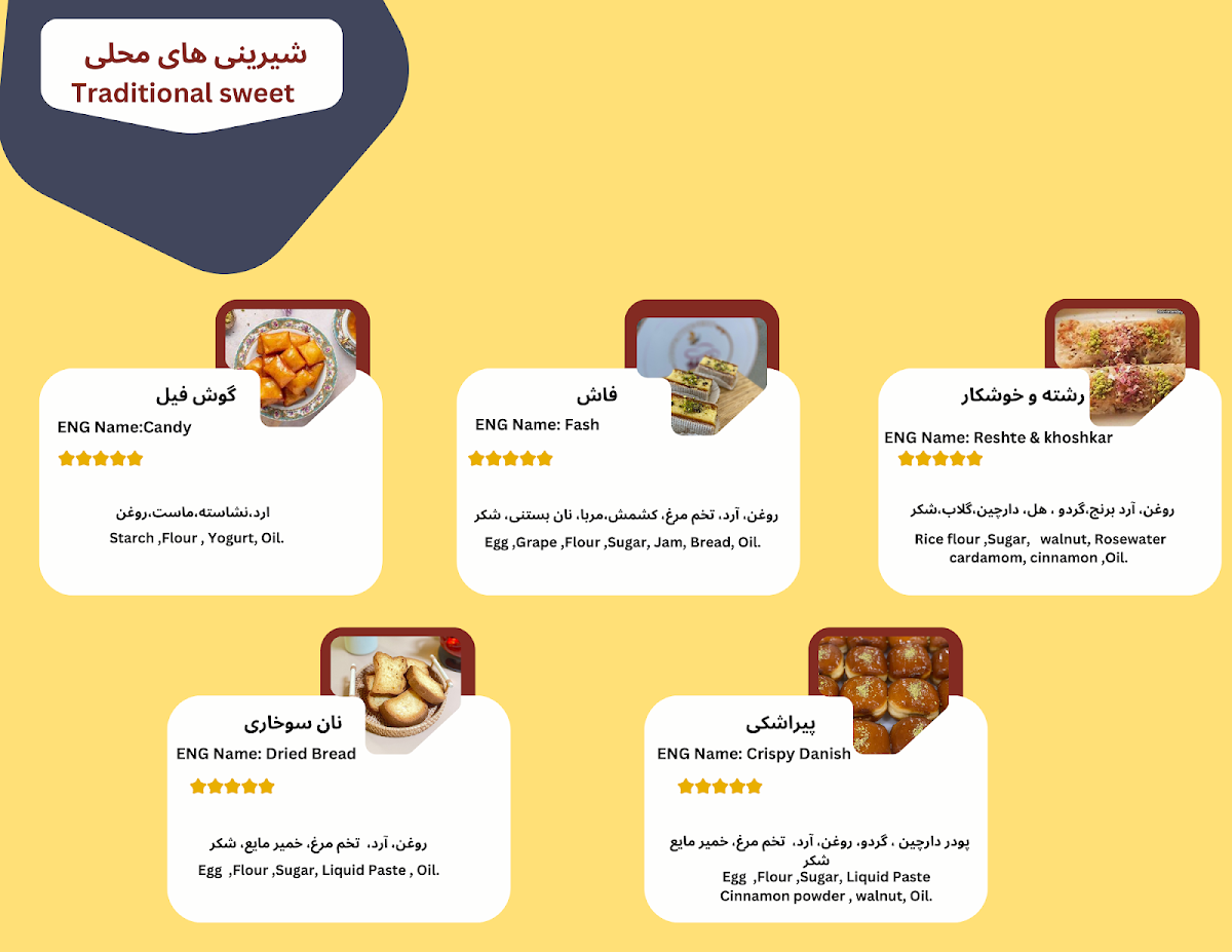 Menu, Arbab Patisserie & Café قهوه و شیرینی سرای ارباب