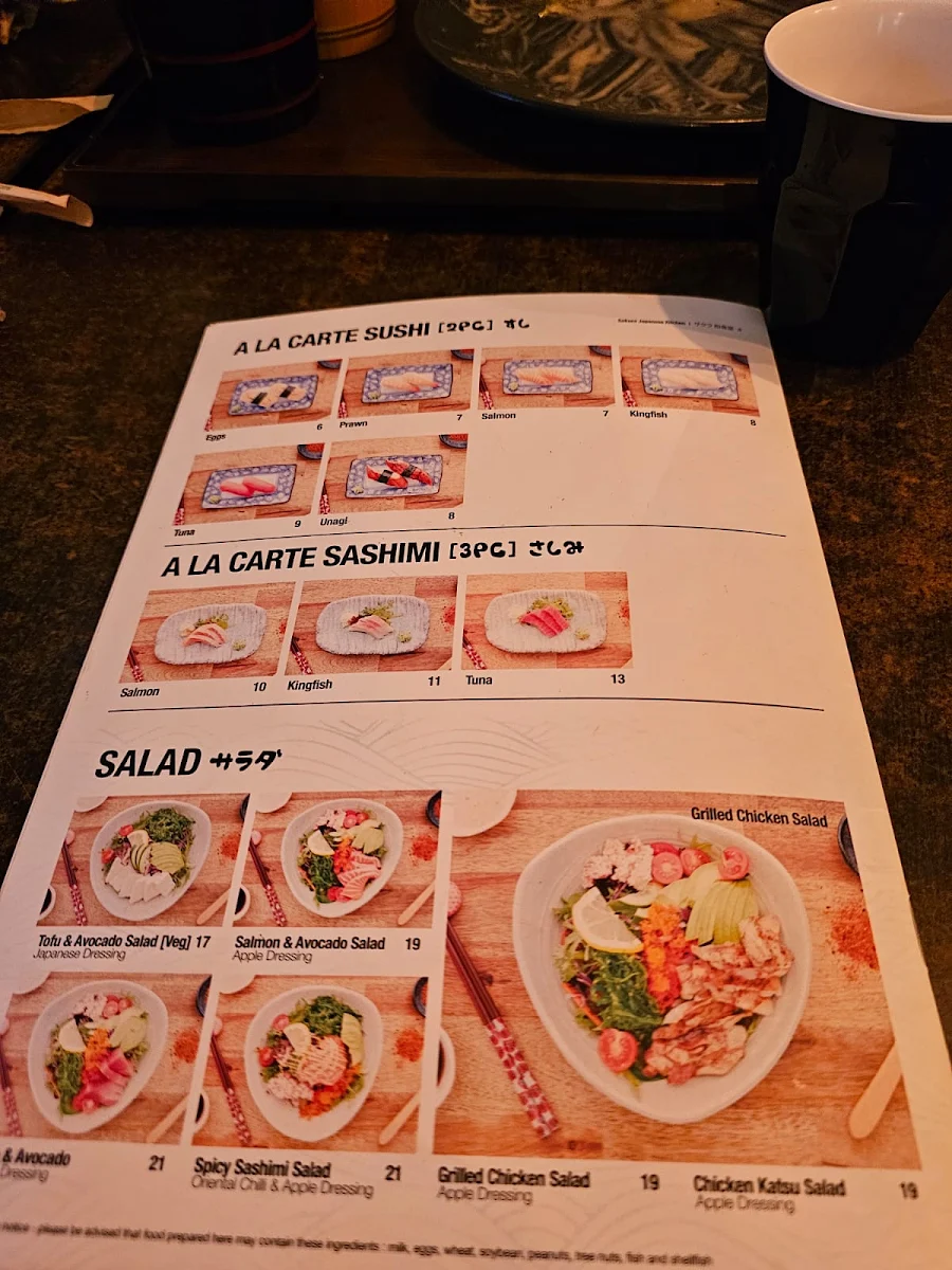 Menu, Sakura Japanese Kitchen
