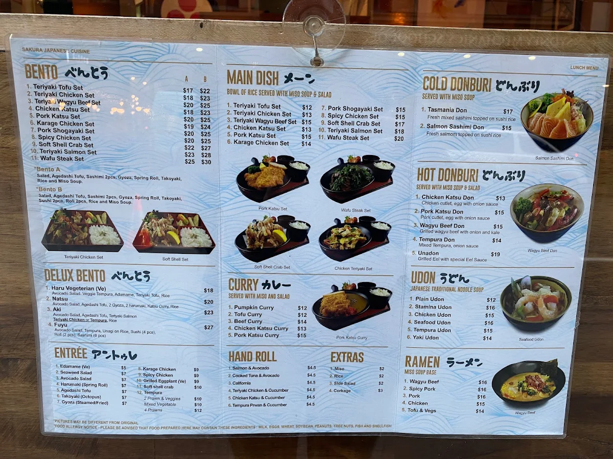 Menu, Sakura Japanese Kitchen