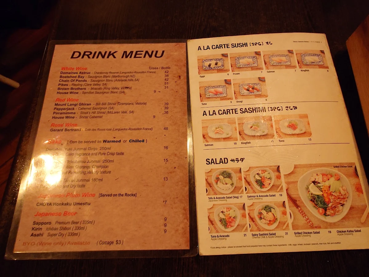 Menu, Sakura Japanese Kitchen