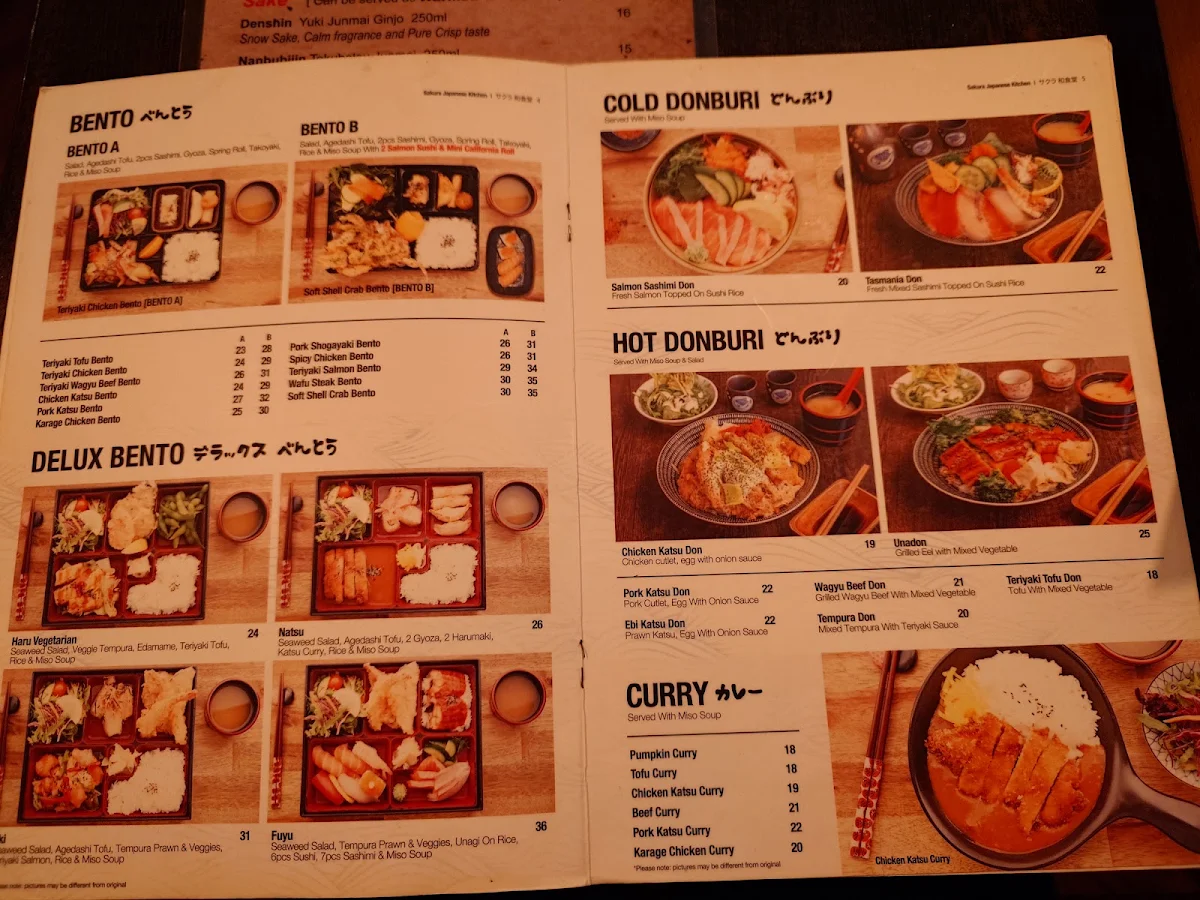 Menu, Sakura Japanese Kitchen