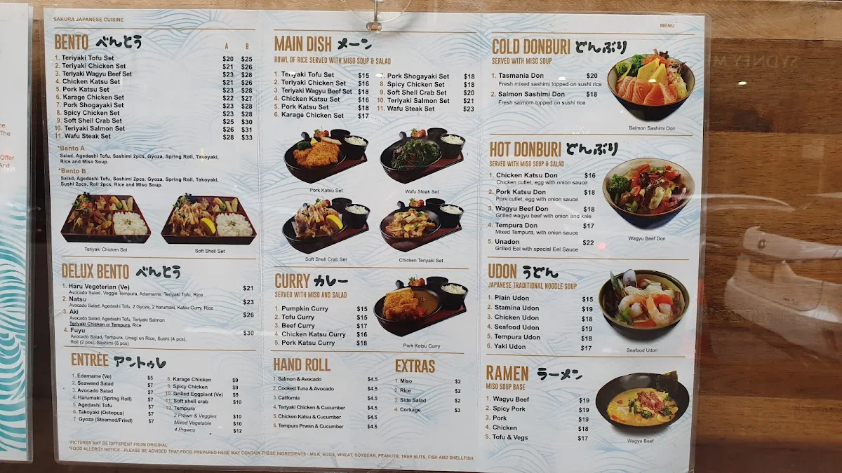 Menu, Sakura Japanese Kitchen