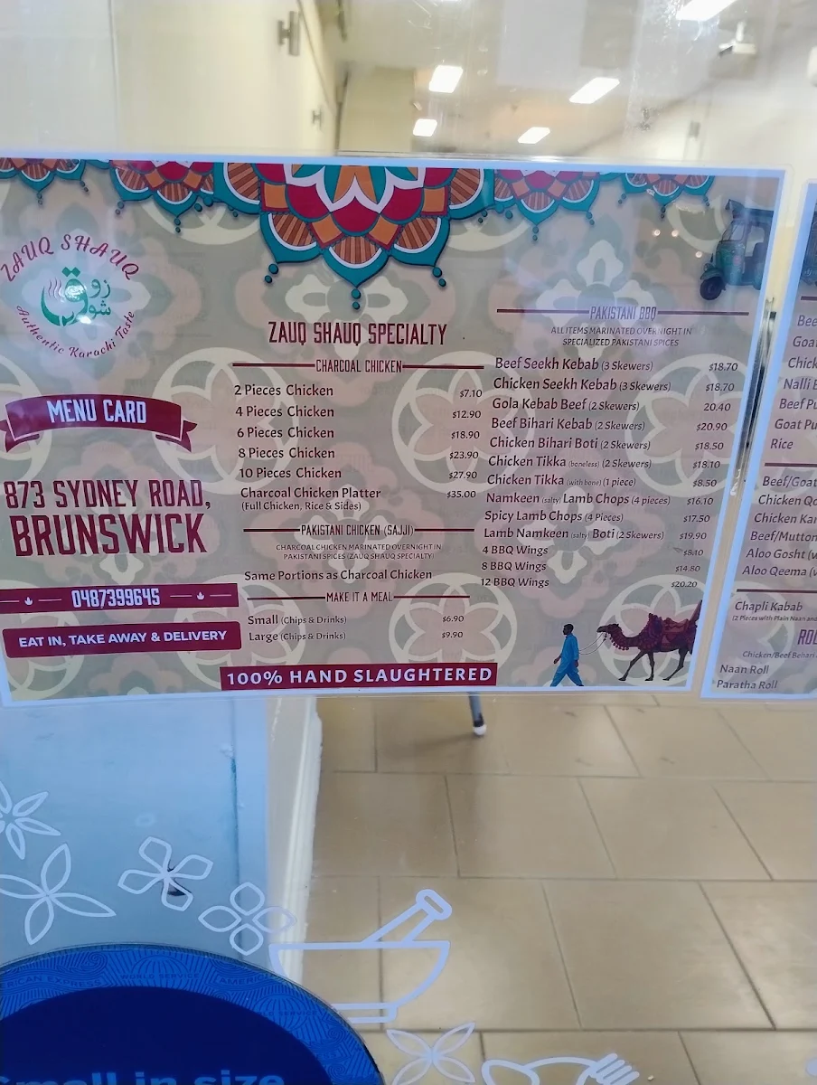 Menu, ZAUQ SHAUQ