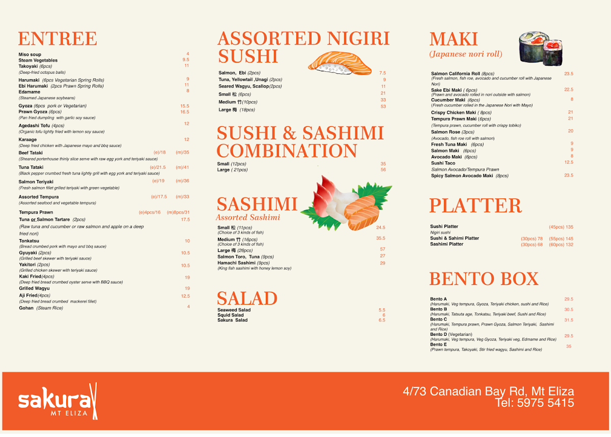Menu, Sakura Mt Eliza