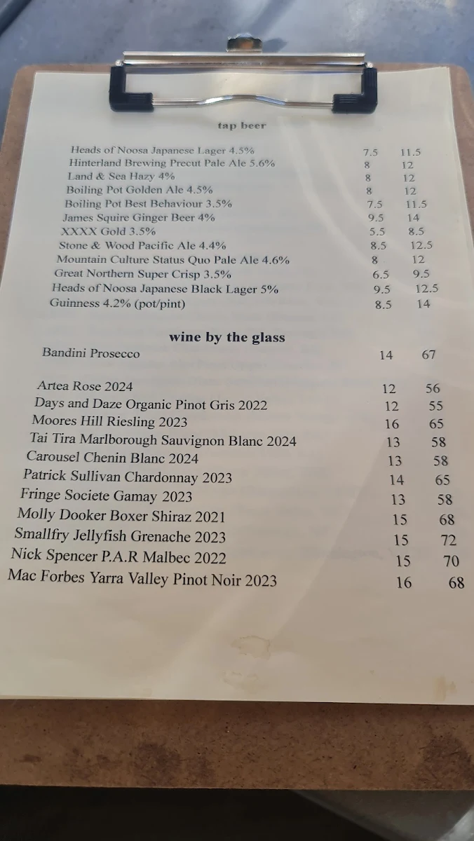 Menu, The Kin Kin Hotel