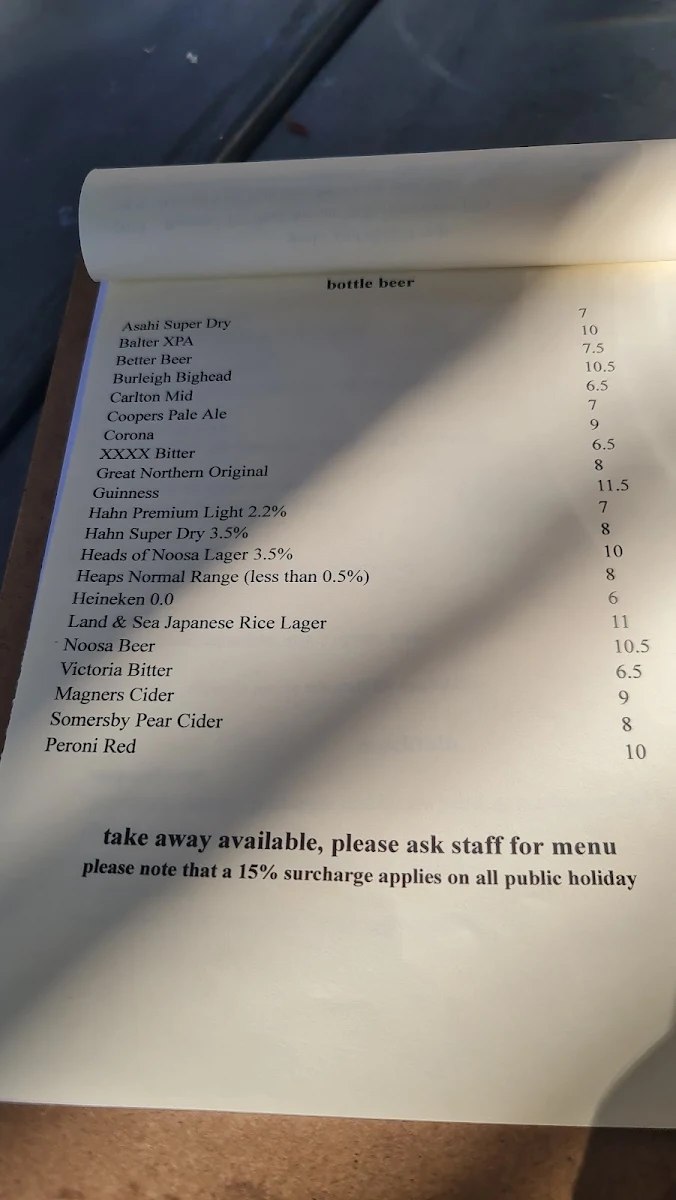 Menu, The Kin Kin Hotel