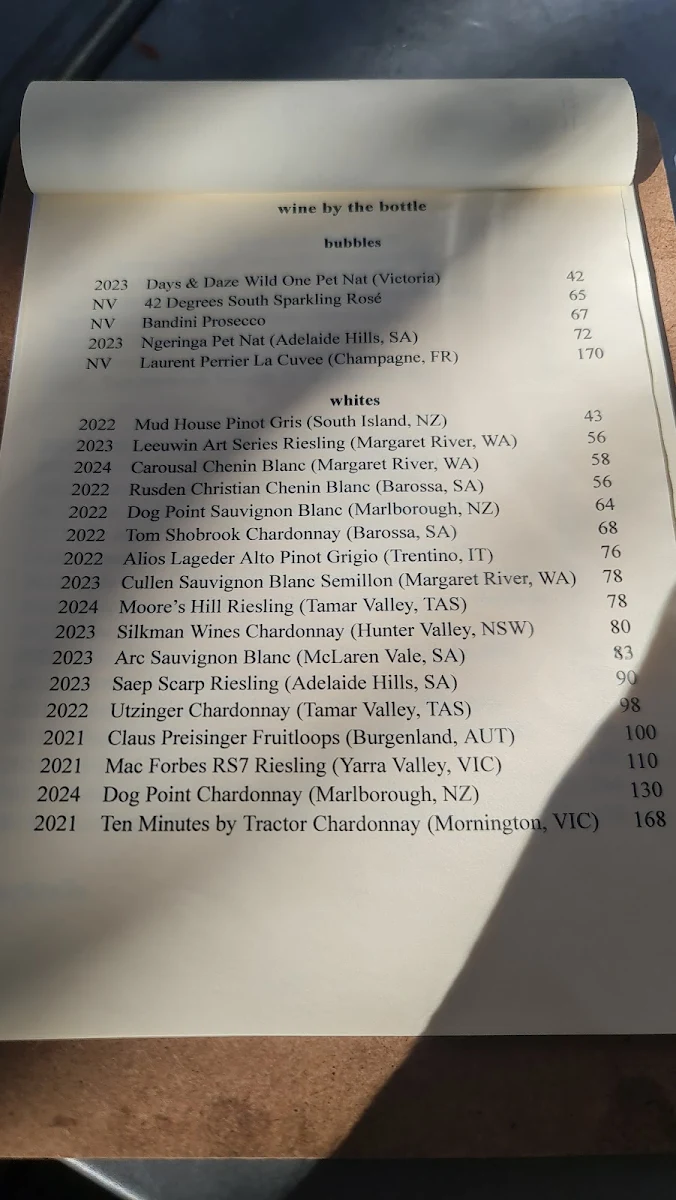 Menu, The Kin Kin Hotel