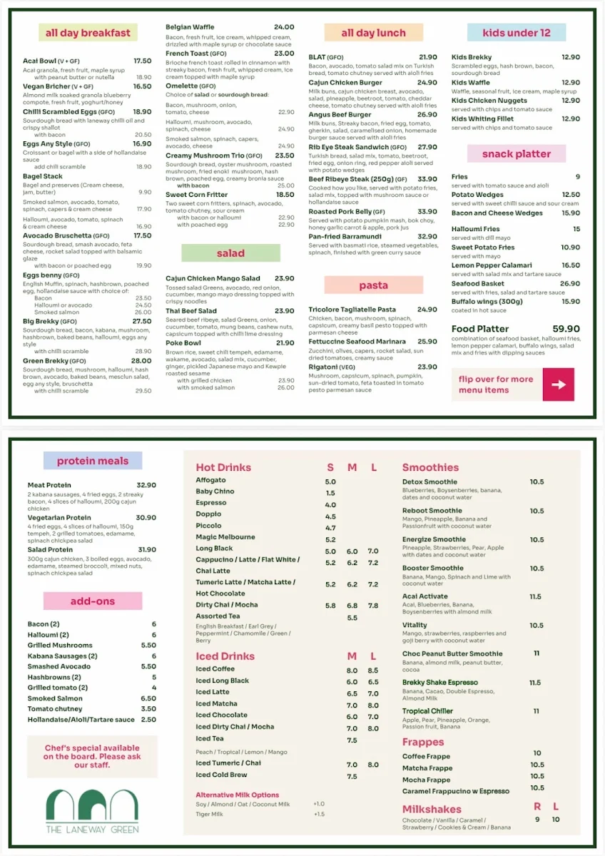 Menu, The Laneway Green