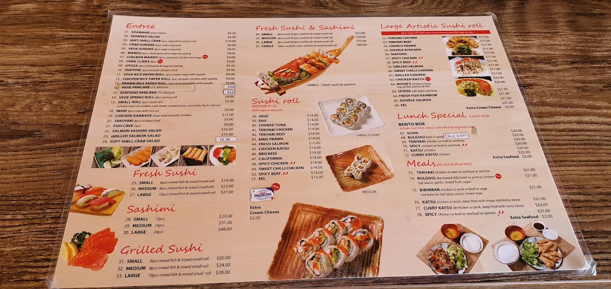 Menu, Moon's Sushi Shellharbour