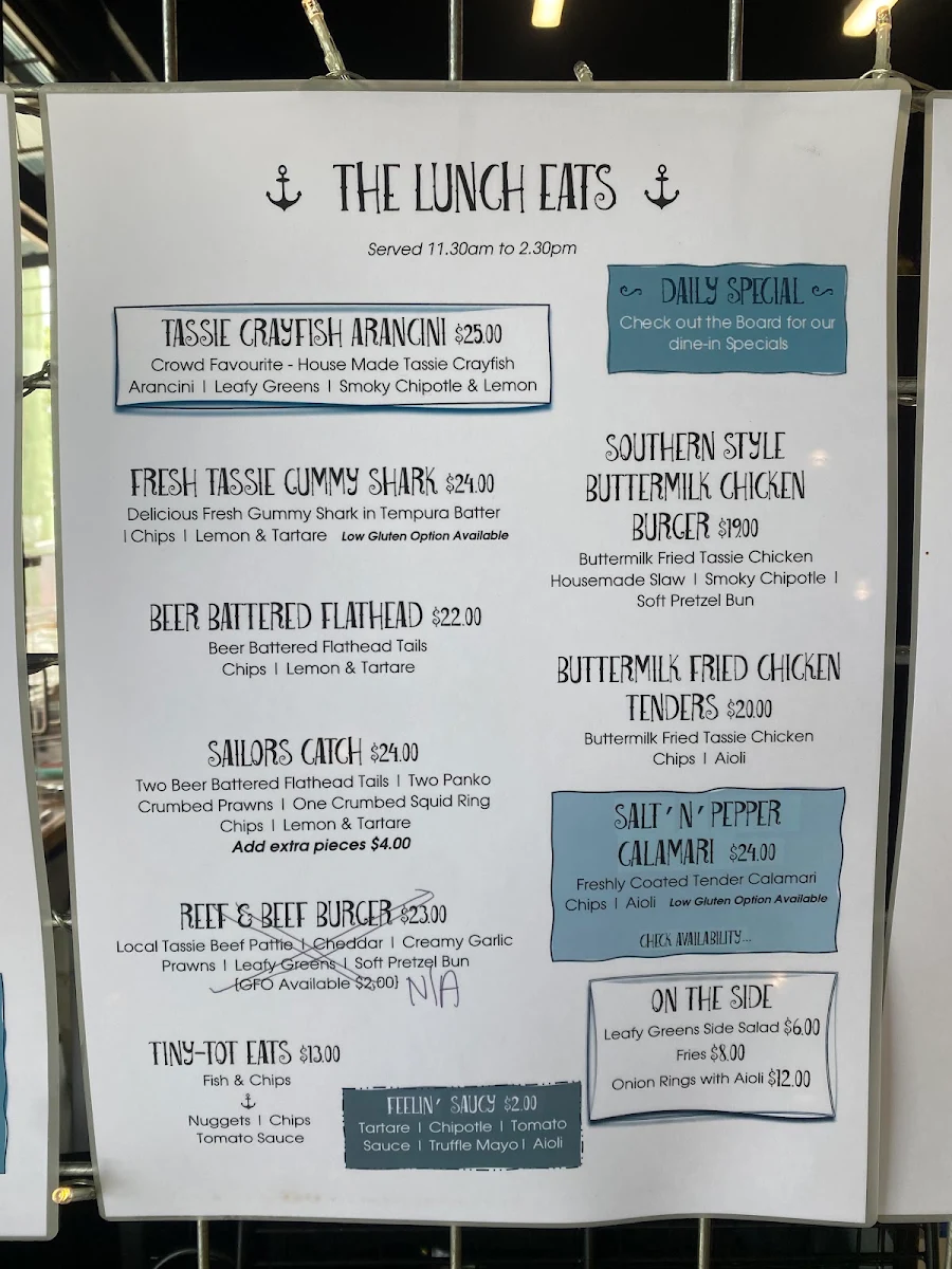 Menu, Sailor Restaurant