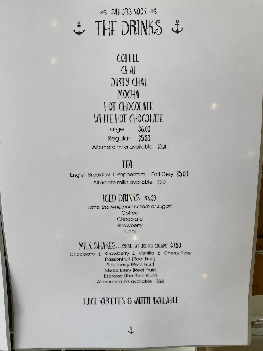 Menu, Sailor Restaurant