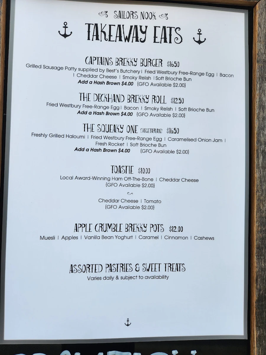 Menu, Sailor Restaurant