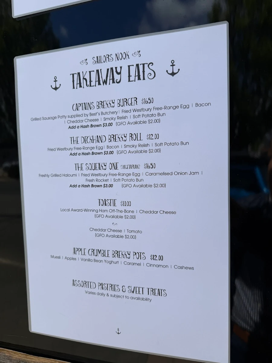 Menu, Sailor Restaurant