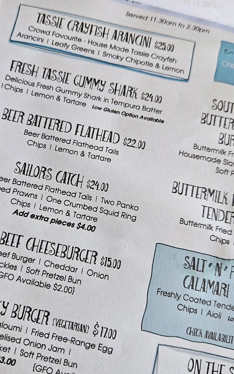 Menu, Sailor Restaurant