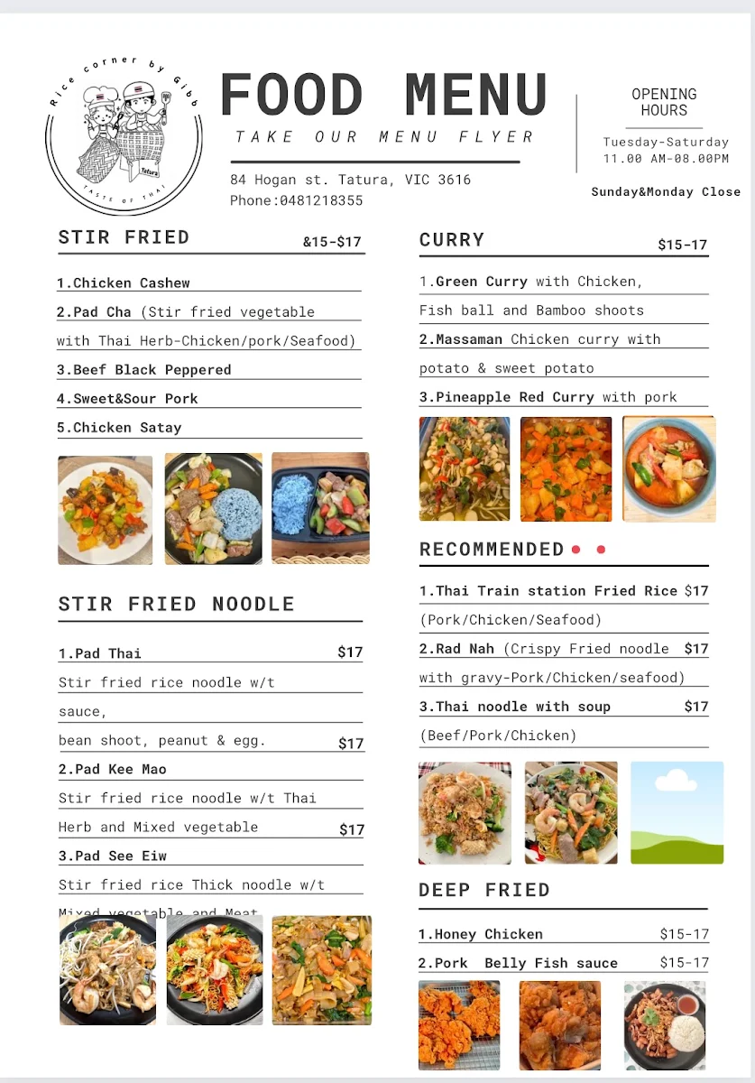 Menu, Rice Corner by Gibb