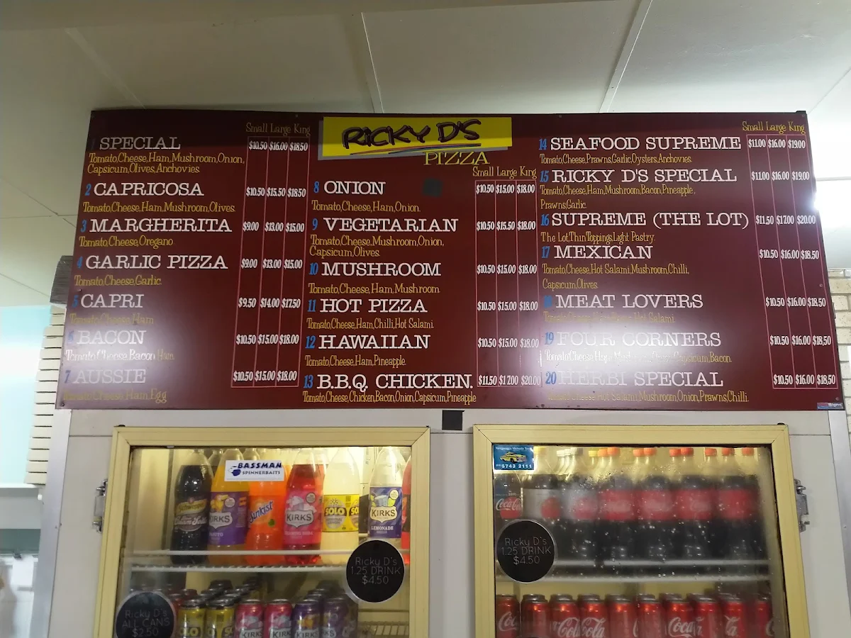 Menu, Ricky D's Pizza