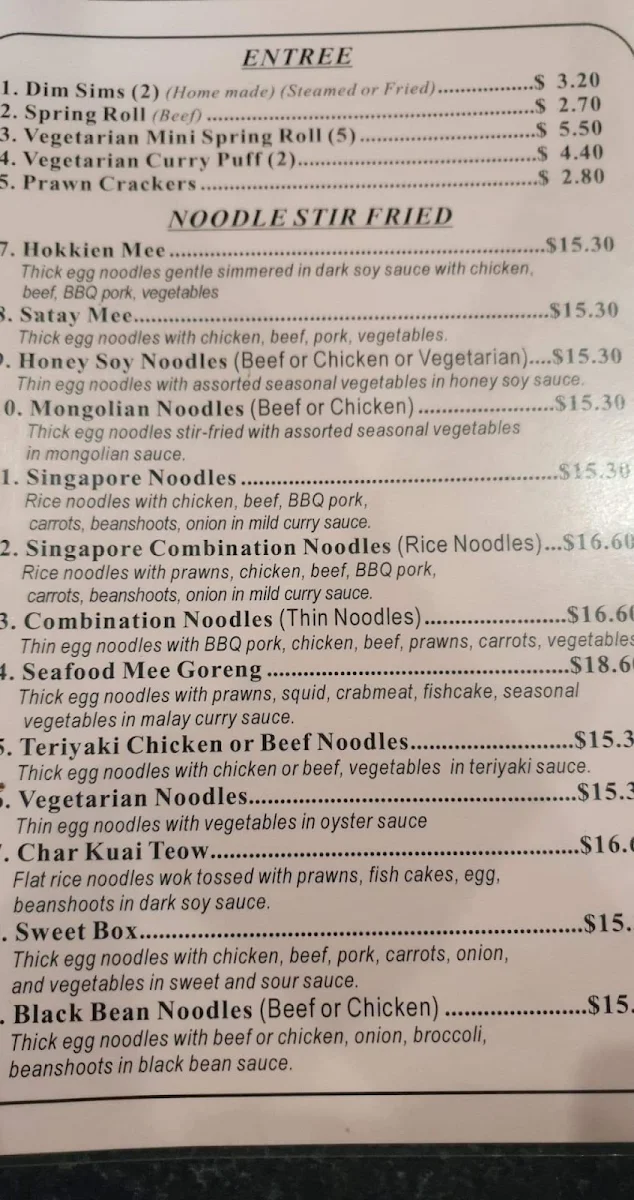 Menu, Creswick Noodle Kitchen