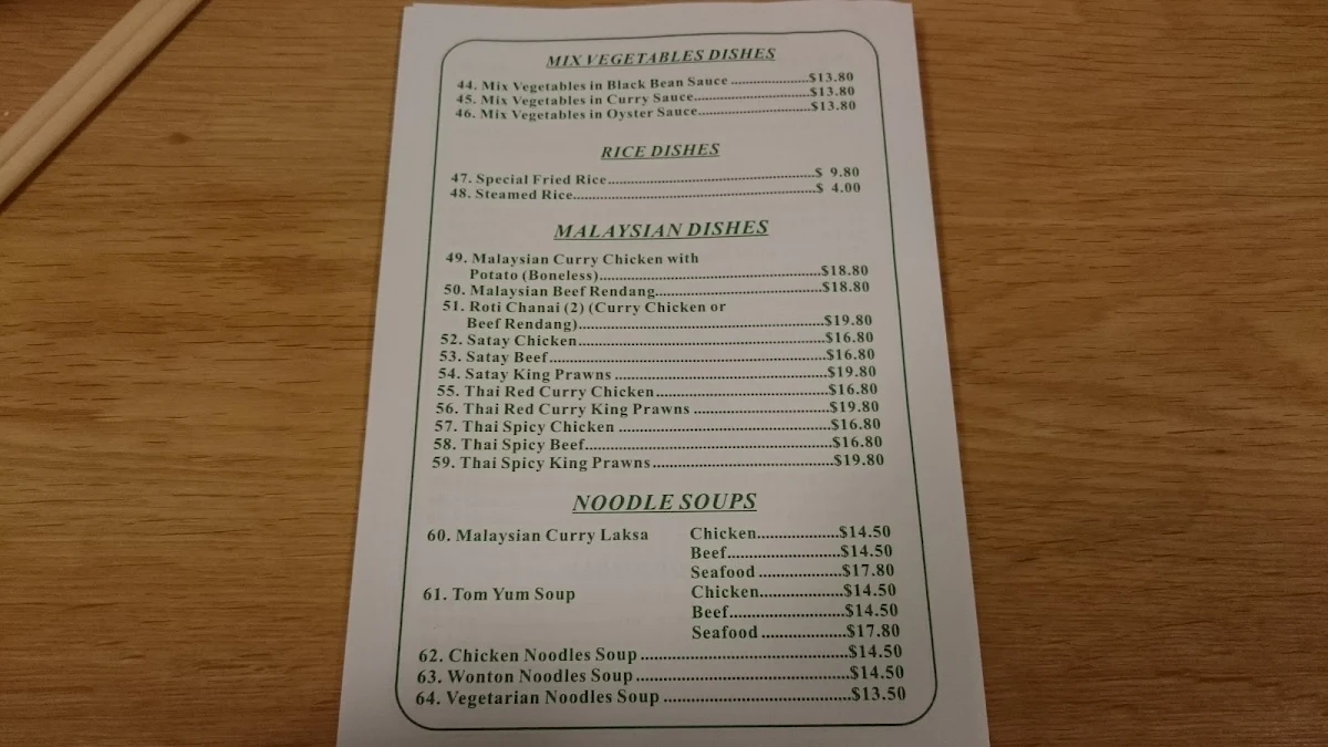 Menu, Creswick Noodle Kitchen