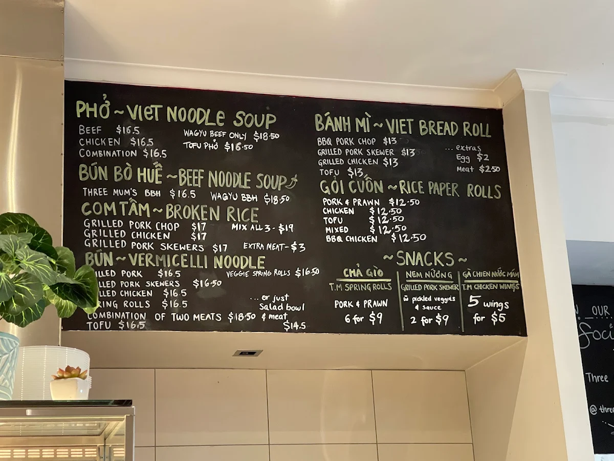 Menu, Three Mums Kitchen