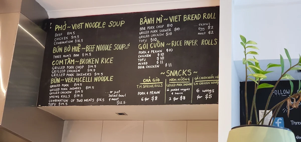 Menu, Three Mums Kitchen