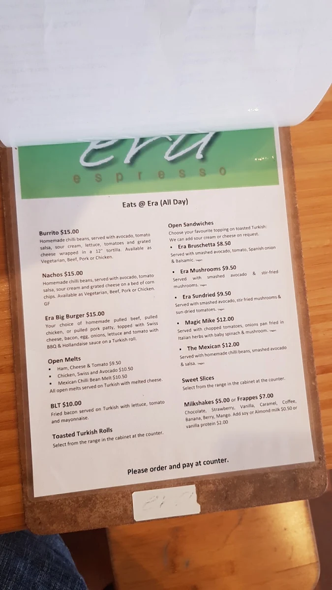 Menu, Era Espresso