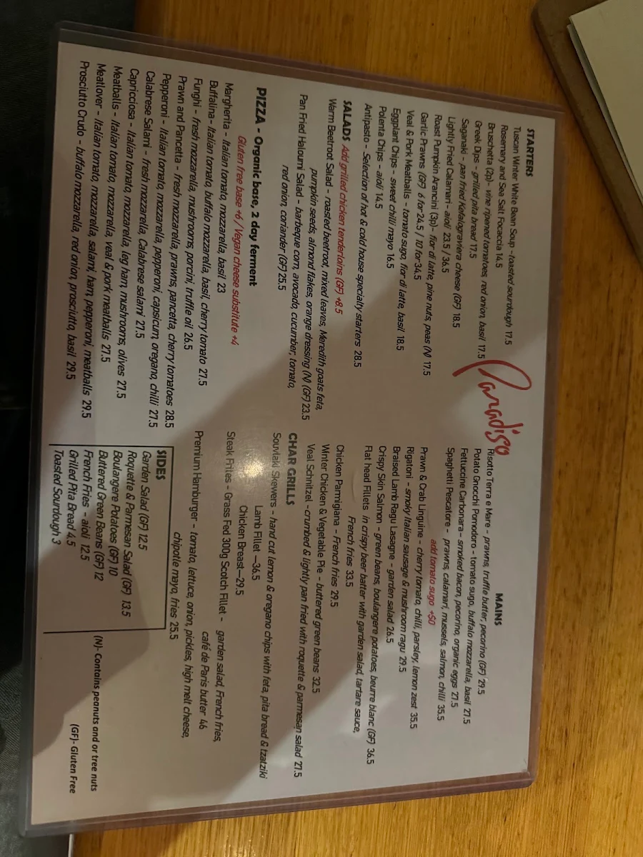 Menu, Paradiso Bar and Grill
