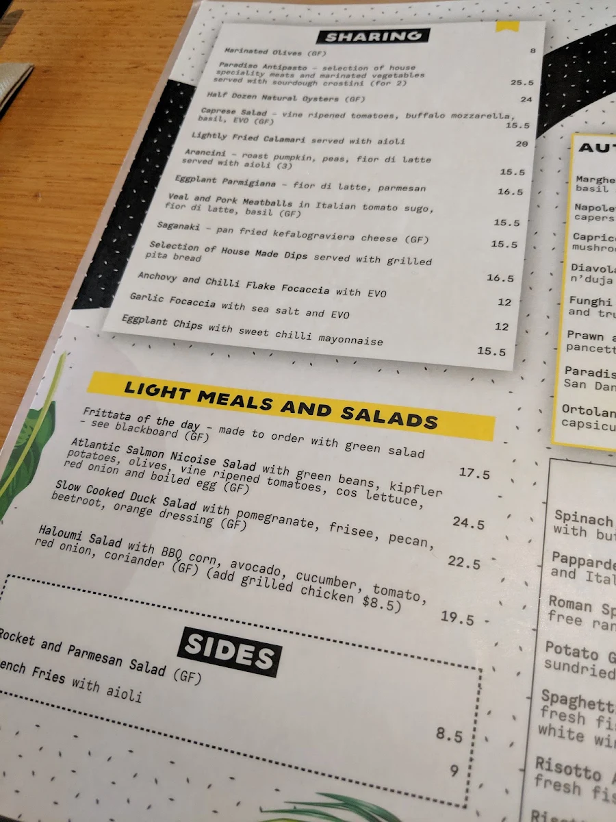 Menu, Paradiso Bar and Grill