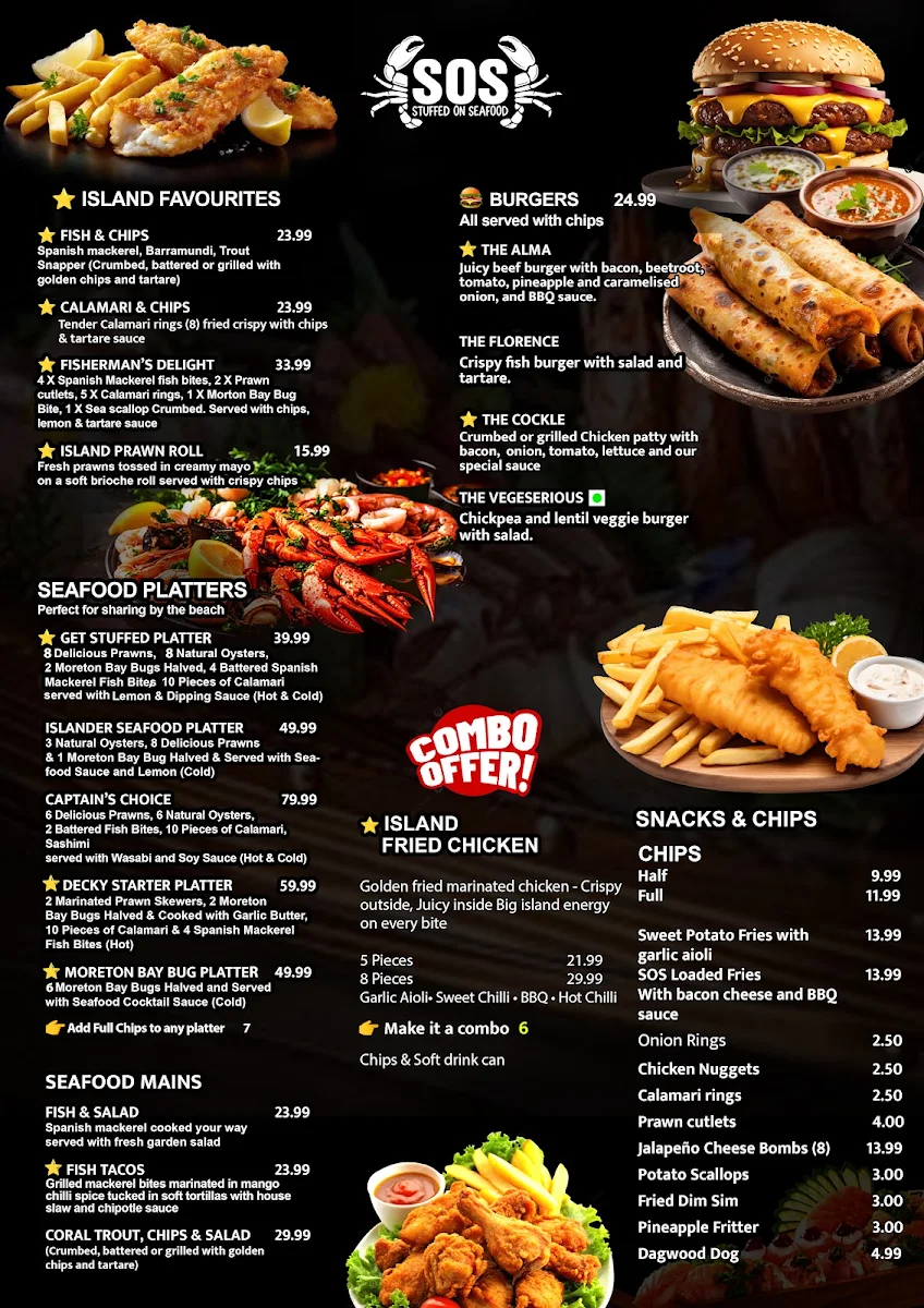 Menu, SOS - Stuffed on Seafood