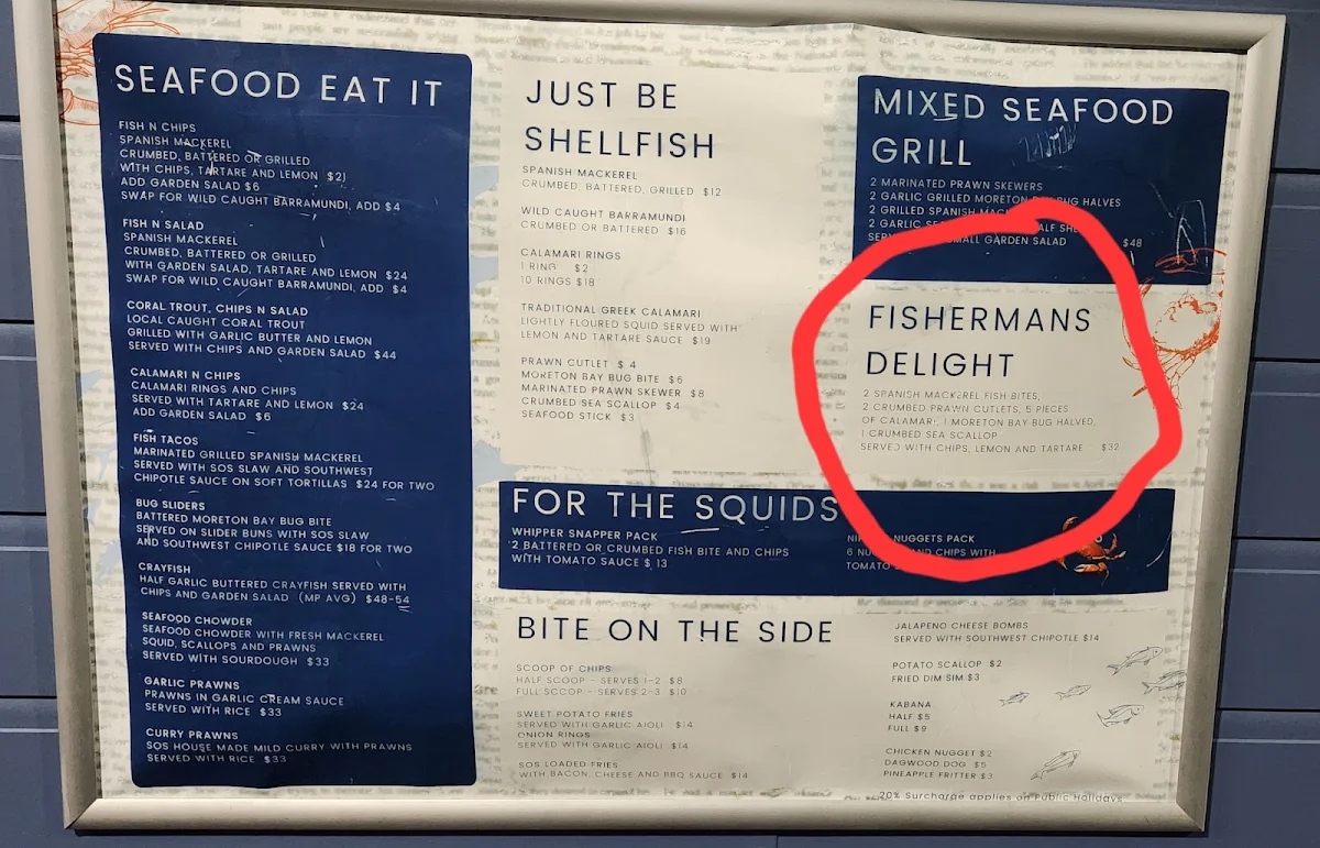 Menu, SOS - Stuffed on Seafood