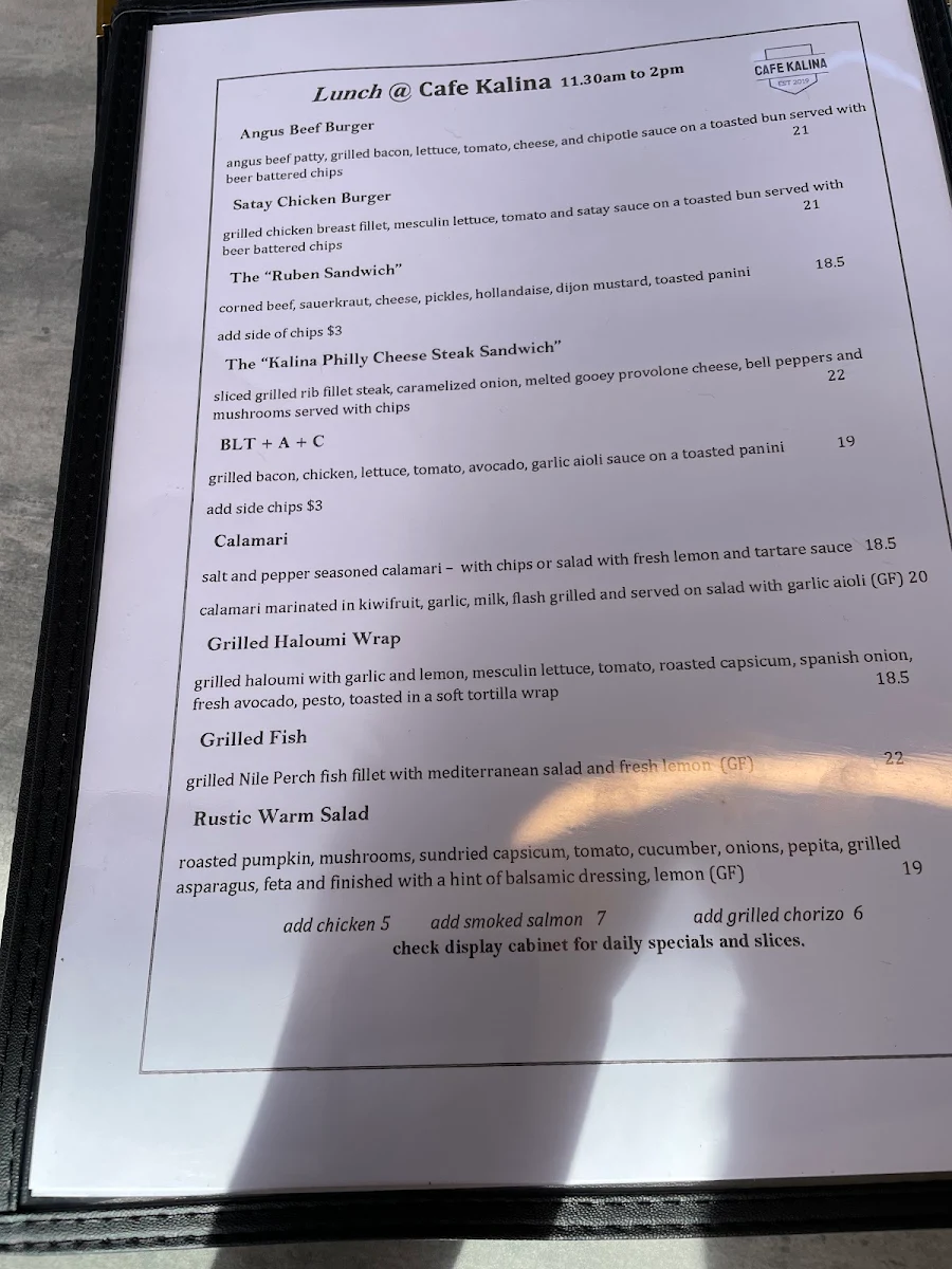 Menu, The Cafe Kalina Springfield