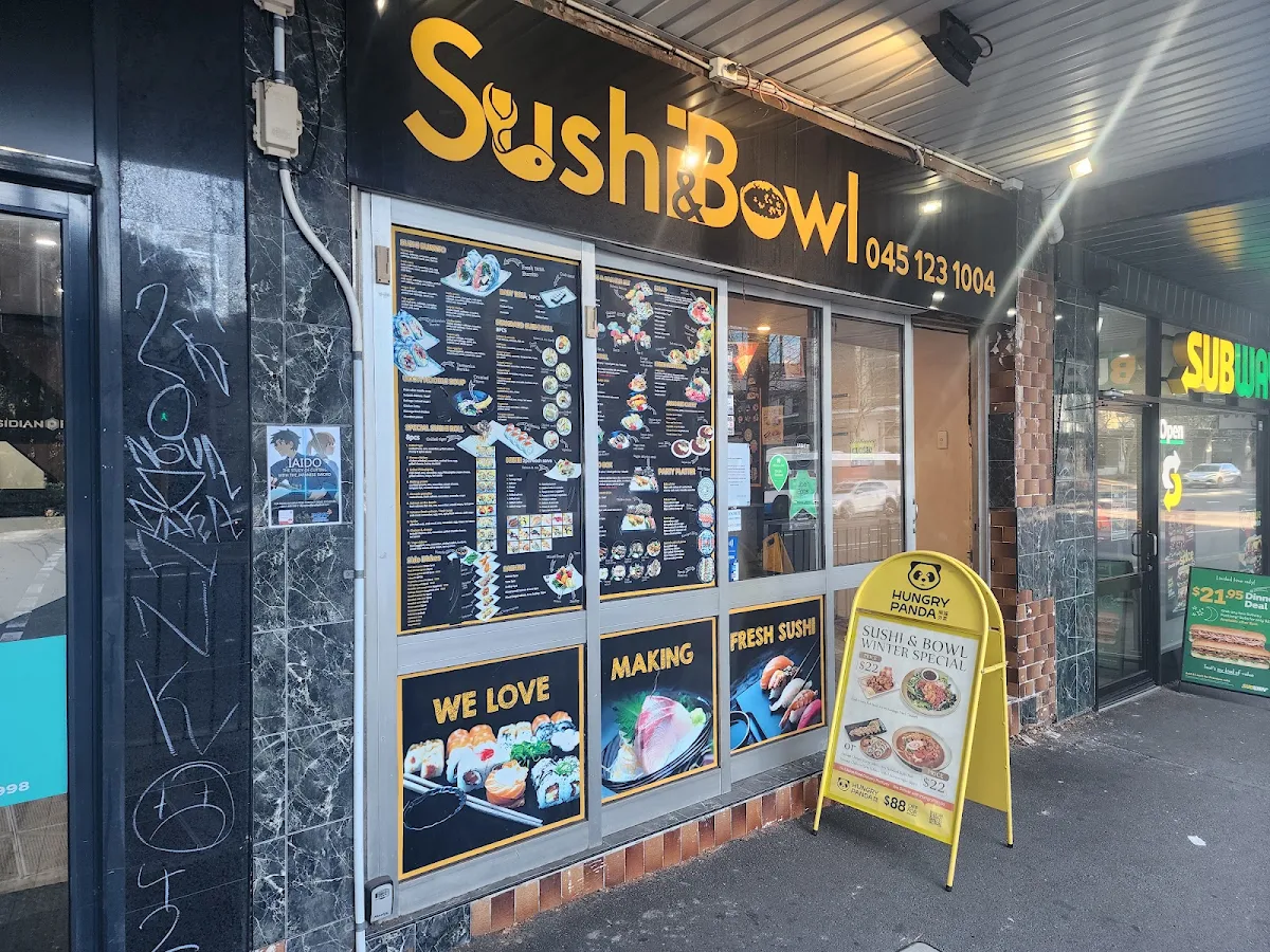 Menu, sushi and bowl