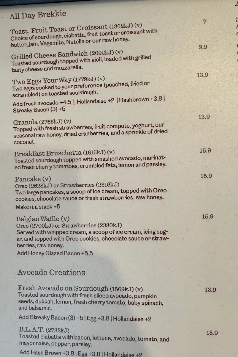 Menu, Bee Keen Cafe Knox