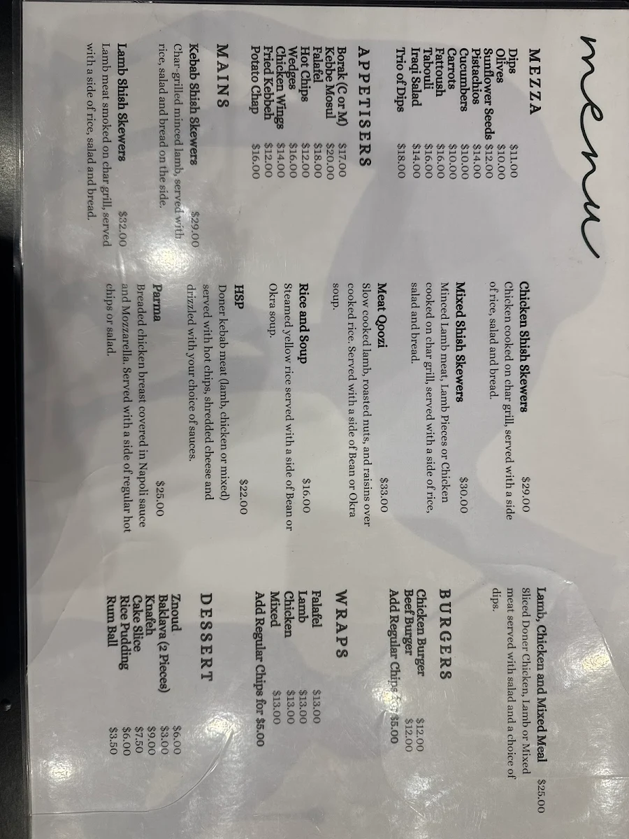 Menu, Camel's Rest Cafe
