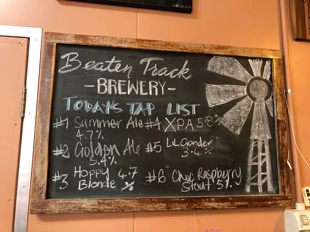 Menu, Beaten Track Brewery