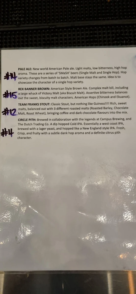 Menu, Beaten Track Brewery