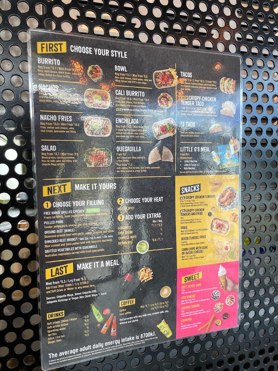 Menu, Guzman y Gomez - Casula