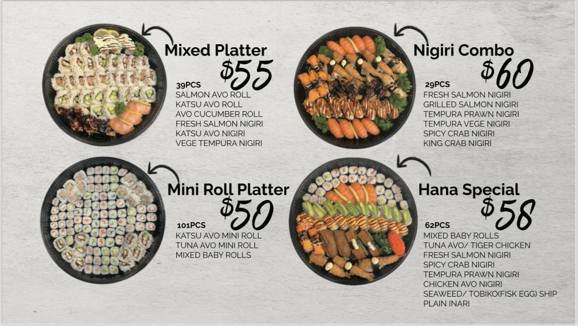 Menu, Hana Sushi