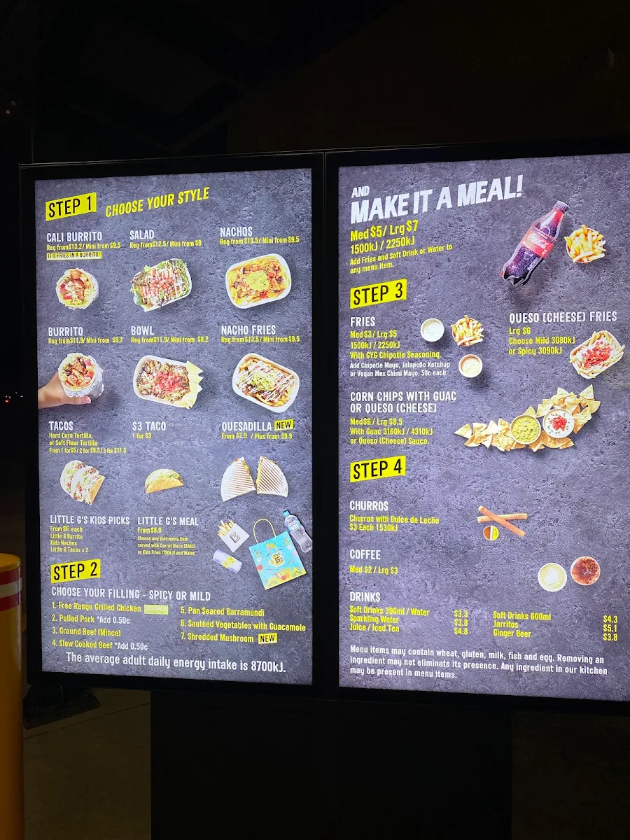 Menu, Guzman y Gomez - Pialba