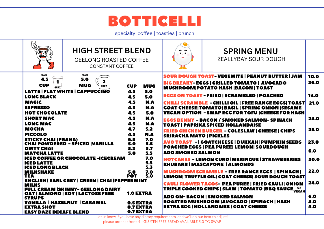Menu, Botticelli