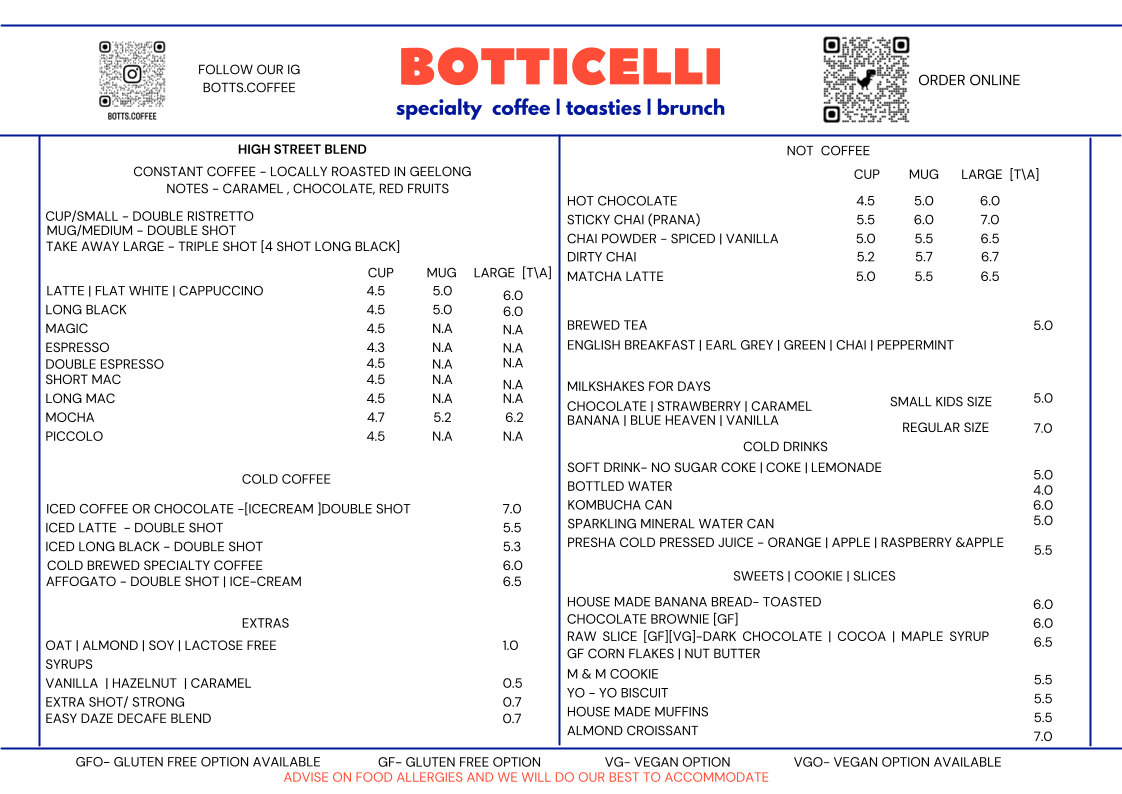 Menu, Botticelli