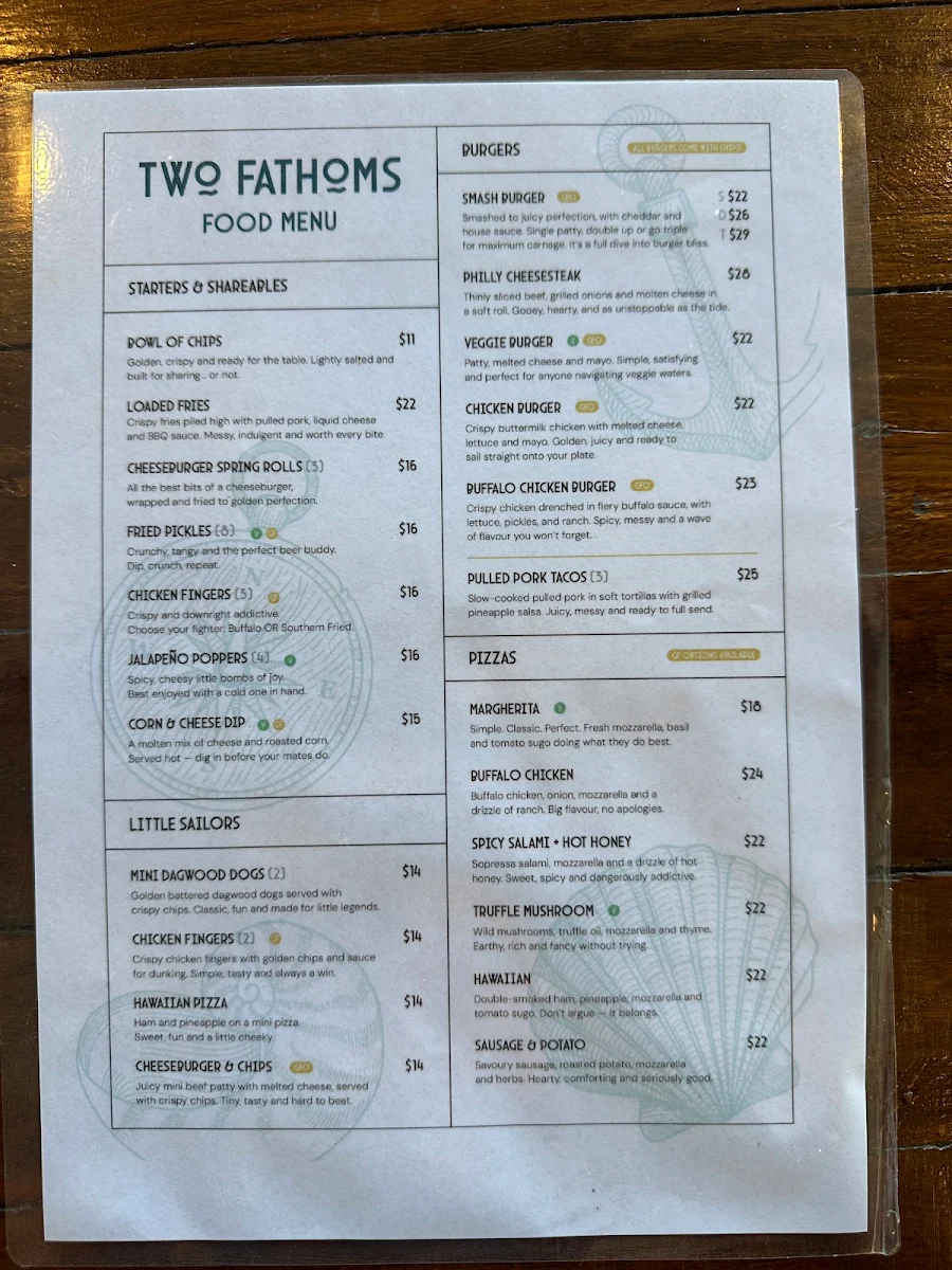 Menu, Two Fathoms Brewing