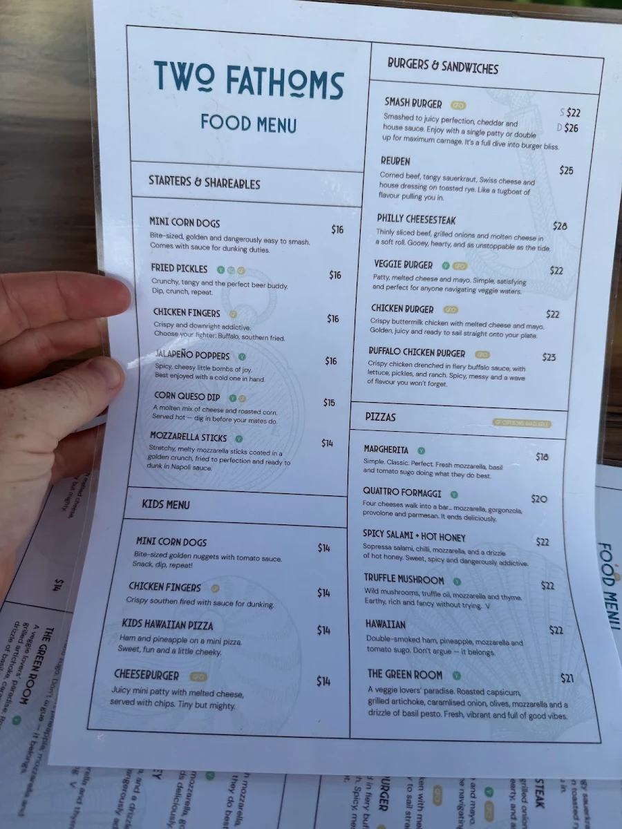 Menu, Two Fathoms Brewing