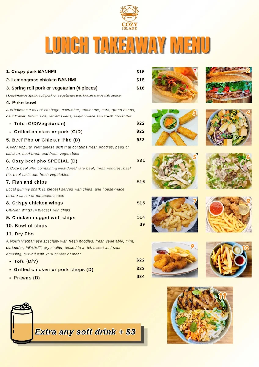 Menu, COZY ISLAND RESTAURANT