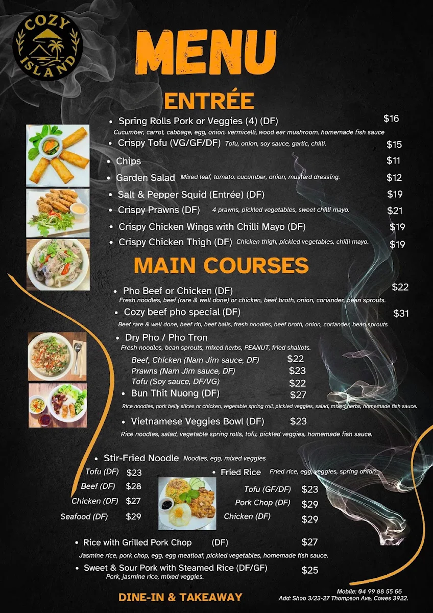Menu, COZY ISLAND RESTAURANT