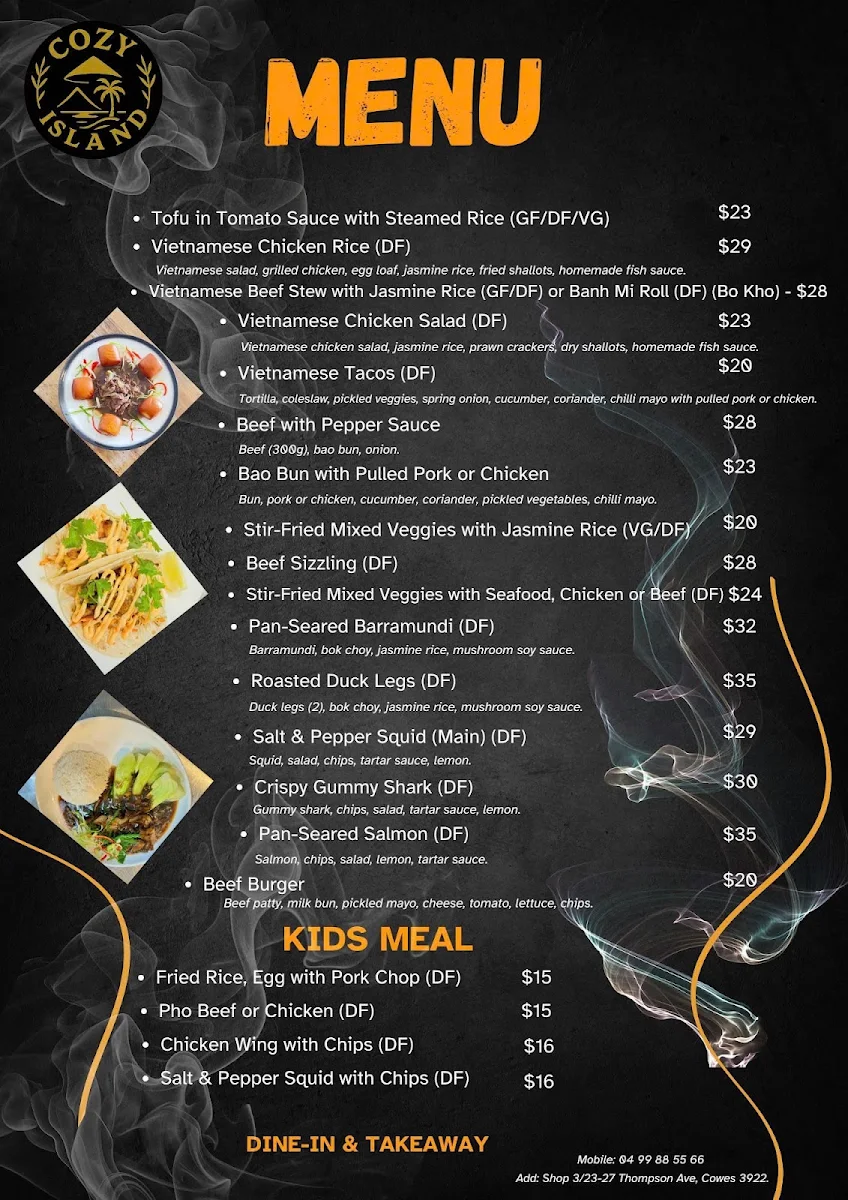 Menu, COZY ISLAND RESTAURANT
