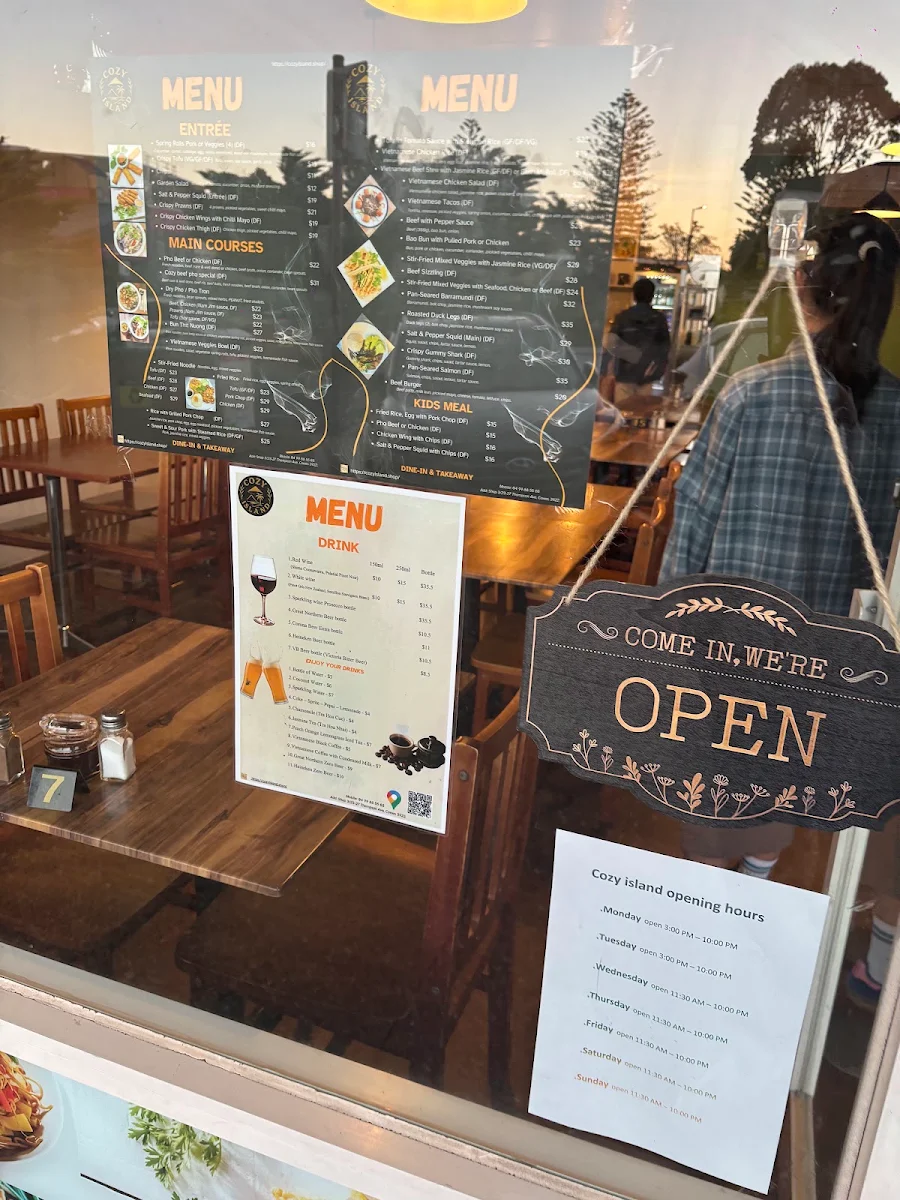 Menu, COZY ISLAND RESTAURANT
