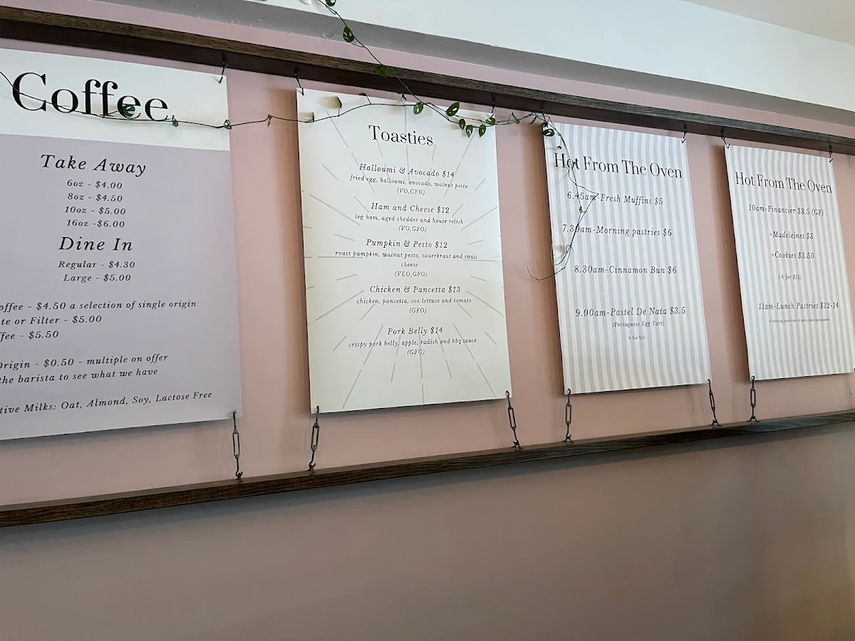 Menu, Pilgrim Coffee