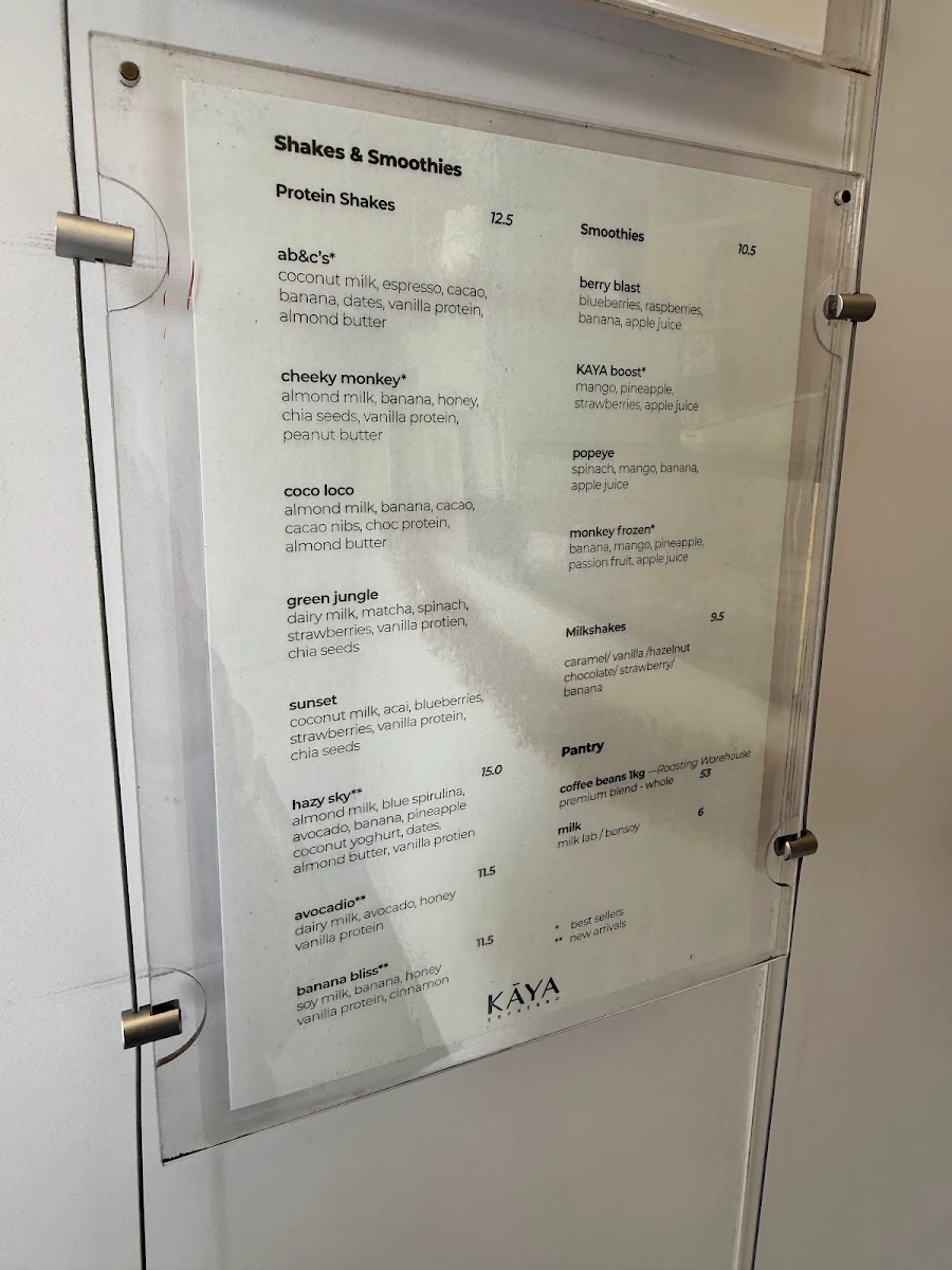 Menu, KĀYA Espresso Bar