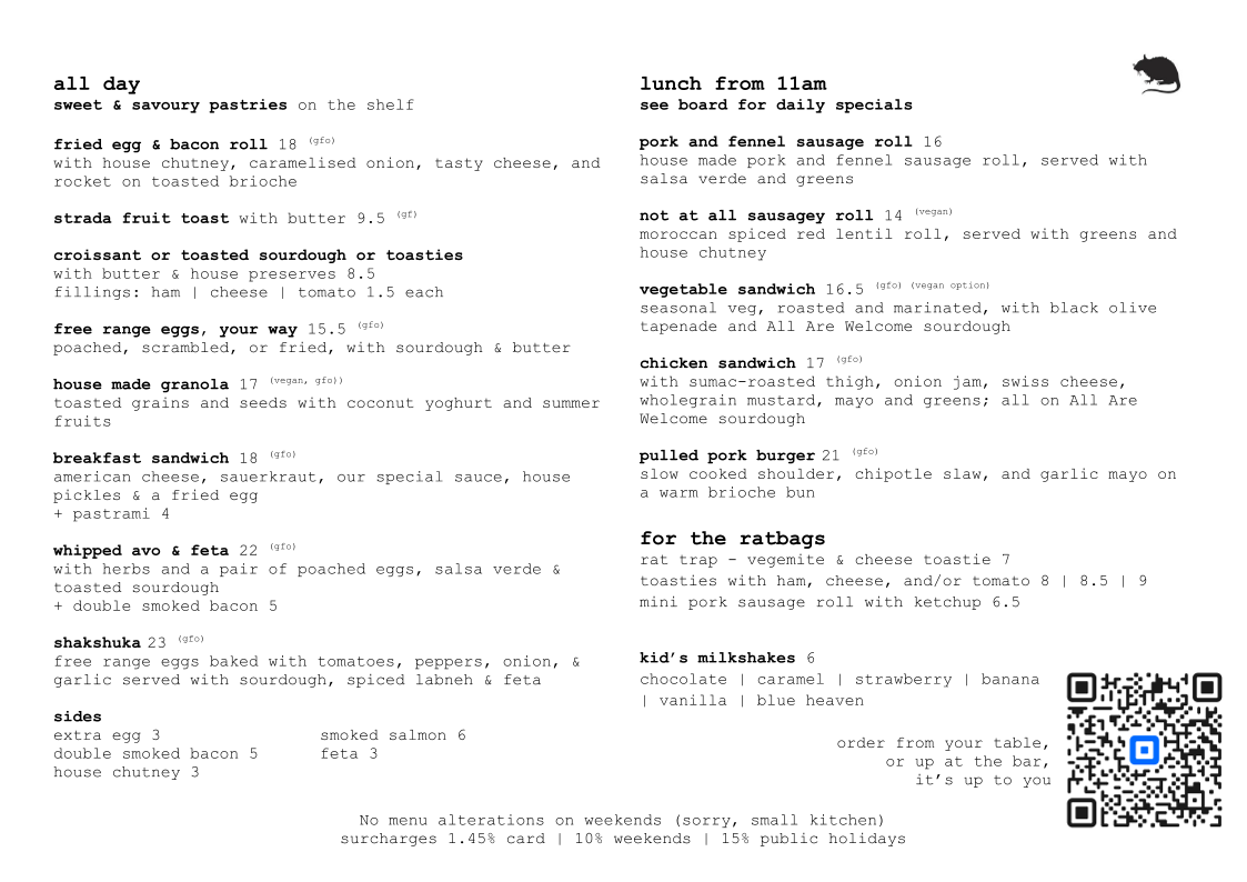 Menu, Rat the Cafe