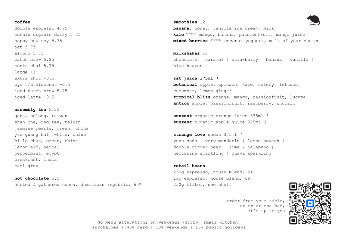 Menu, Rat the Cafe